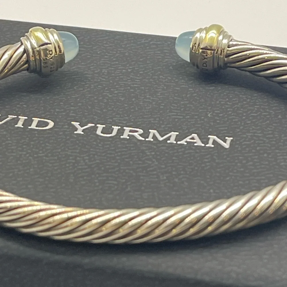 David Yurman 5mm Bracelet with Blue Chalcedony and Gold - Picture 7 of 9
